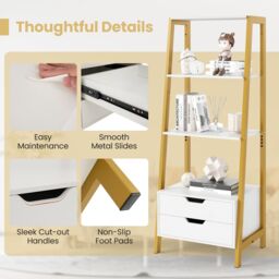 Costway Ladder Bookshelf Tall Freestanding Display Rack with Storage-White in White - thumbnail 8