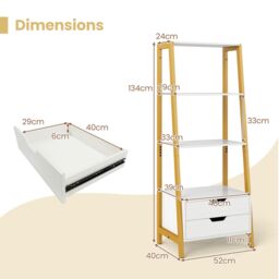 Costway Ladder Bookshelf Tall Freestanding Display Rack with Storage-White in White - thumbnail 2