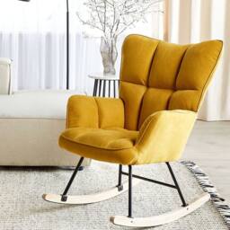 Wyld and Coco Yellow Rocking Chair Polyester Upholstery Biscuit Tufting Rubber - thumbnail 1