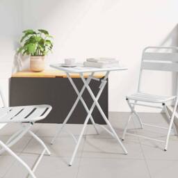 Berkfield Home Foldable Garden Table White 55x55x73 cm Steel - Size: 55 x 55 x 73 cm - thumbnail 2