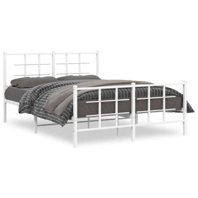 Berkfield Home Metal Bed Frame without Mattress with Footboard White 140x190cm - Size: 140x190 cm - image 1