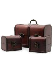 KDMD Vintage Large Chest Set of 3 Antique Inspired Trinket & Gift Boxes in Burgundy