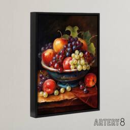 "Artery8 Classical Still Life Fruit Bowl Kitchen Decor Framed Canvas Wall Art Print - Size: W12"" x H16""" - thumbnail 2