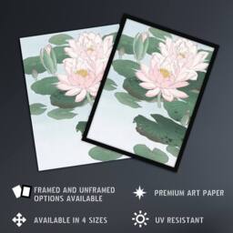 "Artery8 Water Lily Pads Pink Flower Bloom Japanese Wall Art Print Koson - Size: W12"" x H16""" - thumbnail 2