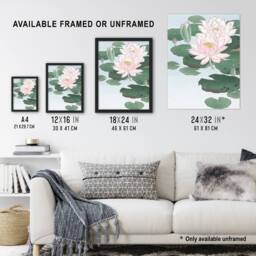 "Artery8 Water Lily Pads Pink Flower Bloom Japanese Wall Art Print Koson - Size: W12"" x H16""" - thumbnail 3