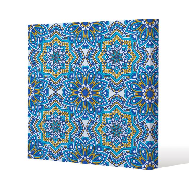 Benjamin Tate Design Floral & geometric embellished tiles (Canvas Print) / 114 x 114 x 4cm in Natural - Size: 114 x 114 x 4 cm - image 1