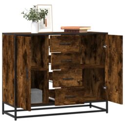 Berkfield Home Sideboard Smoked Oak 92x35x76 cm Engineered Wood in Brown - Size: 92 x 35 x 76 cm - thumbnail 1