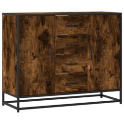 Berkfield Home Sideboard Smoked Oak 92x35x76 cm Engineered Wood in Brown - Size: 92 x 35 x 76 cm - thumbnail 2