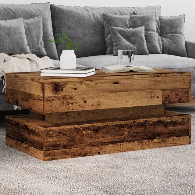 Berkfield Home Coffee Table with LED Lights Old Wood 90x50x40 cm in Brown - Size: 90 x 50 x 40 cm - image 1