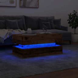 Berkfield Home Coffee Table with LED Lights Old Wood 90x50x40 cm in Brown - Size: 90 x 50 x 40 cm - thumbnail 5