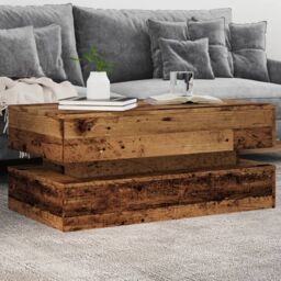 Berkfield Home Coffee Table with LED Lights Old Wood 90x50x40 cm in Brown - Size: 90 x 50 x 40 cm - thumbnail 1