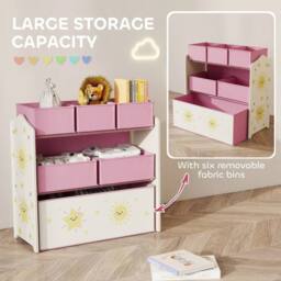VOGREX Pink 3-Tier Kids Storage Unit with 6 Fabric Bins - thumbnail 6