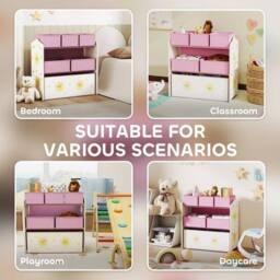 VOGREX Pink 3-Tier Kids Storage Unit with 6 Fabric Bins - thumbnail 5