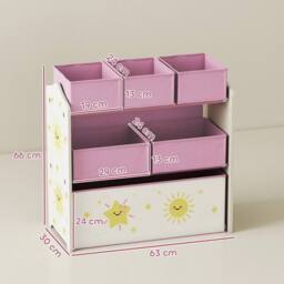 VOGREX Pink 3-Tier Kids Storage Unit with 6 Fabric Bins - thumbnail 4
