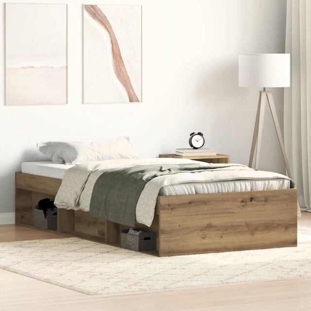 Berkfield Home Bed Frame without Mattress Artisan Oak 75x190 cm Engineered Wood in Brown - image 1