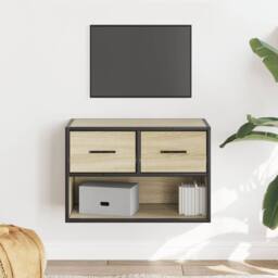 Berkfield Home TV Cabinet Sonoma Oak 60x31x39.5 cm Engineered Wood & Metal in Light Tan - thumbnail 2