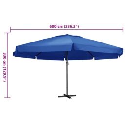 Berkfield Home Garden Parasol with Aluminium Pole 600 cm Azure Blue - thumbnail 6