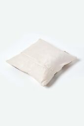 Homescapes Beige & Cream Real Leather & Goat Hair Small Check Cushion with Feather Filling - Size: 45 cm x 45 cm - thumbnail 3