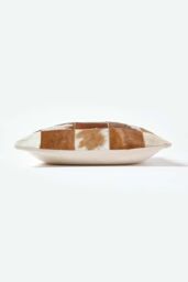 Homescapes Beige & Cream Real Leather & Goat Hair Small Check Cushion with Feather Filling - Size: 45 cm x 45 cm - thumbnail 2