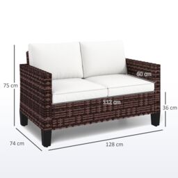 OUTSUNNY Rattan Sofa with Cushions, 2 Seater Garden Furniture, Brown - thumbnail 3