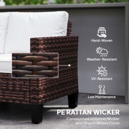 OUTSUNNY Rattan Sofa with Cushions, 2 Seater Garden Furniture, Brown - thumbnail 6