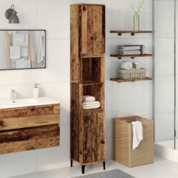 Berkfield Home Bathroom Cabinet Old Wood 30x30x190 cm Engineered Wood in Brown - Size: 30 x 30 x 190 cm