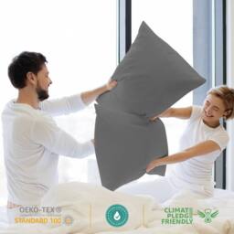Grace 100% Egyptian Cotton Pack of 2 Pillowcases with Envelope Closure in Charcoal - Size: Standard Pillow Case - thumbnail 3