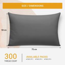 Grace 100% Egyptian Cotton Pack of 2 Pillowcases with Envelope Closure in Charcoal - Size: Standard Pillow Case - thumbnail 4