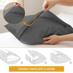 Grace 100% Egyptian Cotton Pack of 2 Pillowcases with Envelope Closure in Charcoal - Size: Standard Pillow Case - thumbnail 5