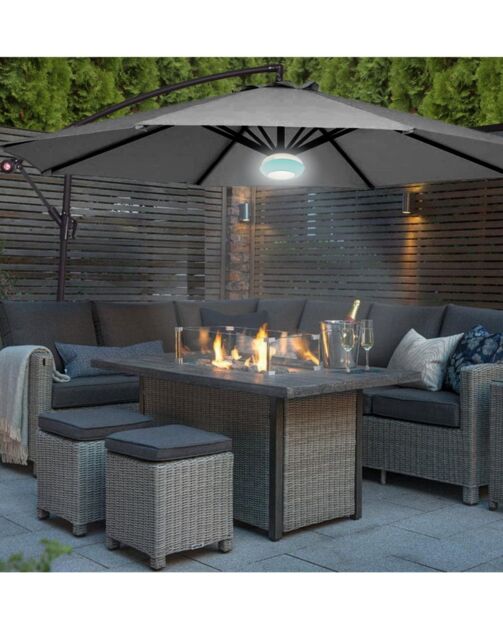 Groundlevel 3m Outdoor Cantilever Banana Garden Parasol with Bluetooth Speaker & LED Lights in Grey