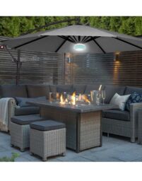 Groundlevel 3m Outdoor Cantilever Banana Garden Parasol with Bluetooth Speaker & LED Lights in Grey - thumbnail 1