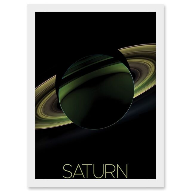 Artery8 NASA Our Solar System Saturn Planet Shadow View Cassini Artwork Framed Wall Art Print A4 in White - image 1