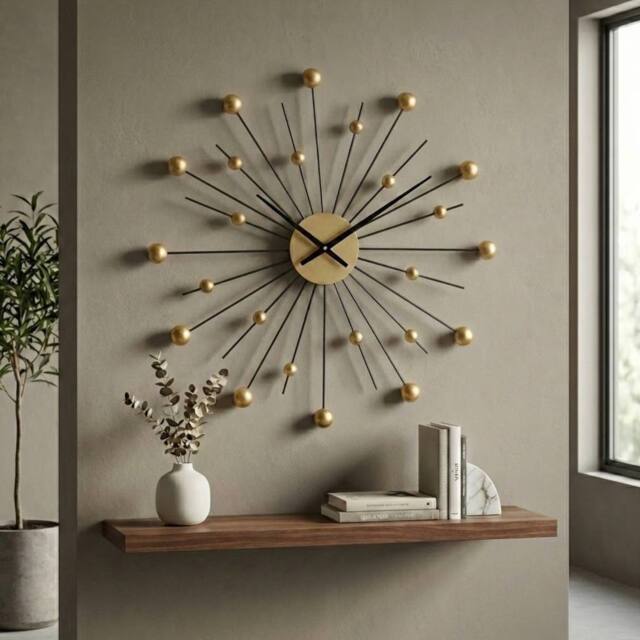 Garden Greatness Relica Retro Beaded Ball Wall Clock in Gold - Size: 1 Pack - image 1