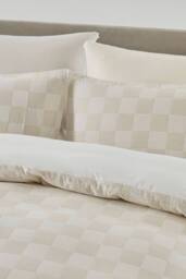 The Linen Consultancy Lazy Linens Chilled Checkerboard Duvet Cover Set in Natural - Size: Single - thumbnail 2