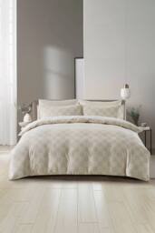 The Linen Consultancy Lazy Linens Chilled Checkerboard Duvet Cover Set in Natural - Size: Single - thumbnail 1