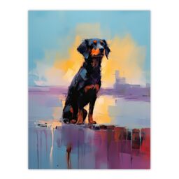 "Artery8 Wall Art Print Rottweiler Puppy Beach Sunrise Dog Portrait Poster Picture in Blue - Size: W18"" x H24""" - thumbnail 1