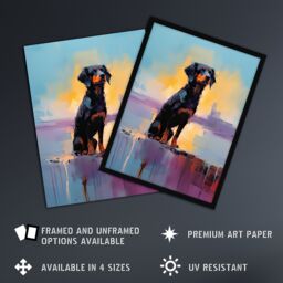 "Artery8 Wall Art Print Rottweiler Puppy Beach Sunrise Dog Portrait Poster Picture in Blue - Size: W18"" x H24""" - thumbnail 2