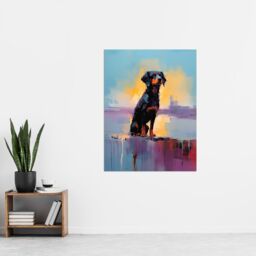 "Artery8 Wall Art Print Rottweiler Puppy Beach Sunrise Dog Portrait Poster Picture in Blue - Size: W18"" x H24""" - thumbnail 4
