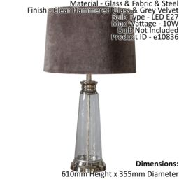 Loops Table Lamp Clear Hammered Glass & Grey Velvet 10W LED E27 Base & Shade