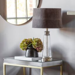 Loops Table Lamp Clear Hammered Glass & Grey Velvet 10W LED E27 Base & Shade - thumbnail 2