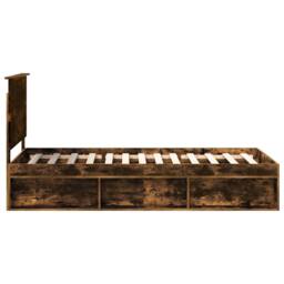 Berkfield Home Bed Frame with Headboard Smoked Oak 90 x 200 cm Solid Pine Wood in Brown - thumbnail 8