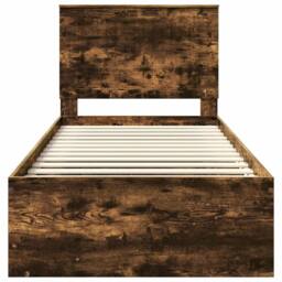 Berkfield Home Bed Frame with Headboard Smoked Oak 90 x 200 cm Solid Pine Wood in Brown - thumbnail 7