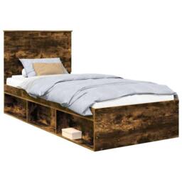 Berkfield Home Bed Frame with Headboard Smoked Oak 90 x 200 cm Solid Pine Wood in Brown - thumbnail 2