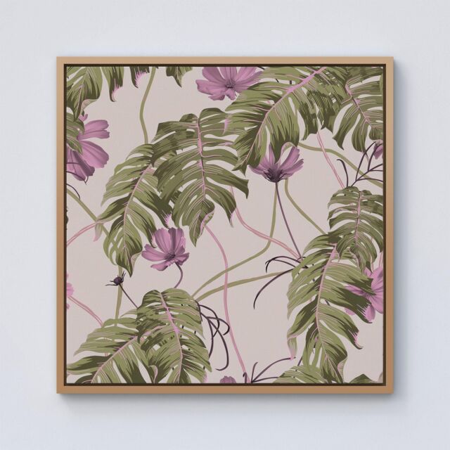 Warren Reed - Designer Pink Cosmos Flowers Framed Canvas in Light Brown - Size: w40 inch x h40 inch - image 1