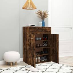 Berkfield Home Shoe Cabinet Smoked Oak 60x35x84 cm Engineered Wood in Brown - Size: 60 x 35 x 84 cm - thumbnail 4