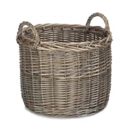 Red Hamper Wicker Round Straight-Sided Log Storage Basket in Brown - thumbnail 2