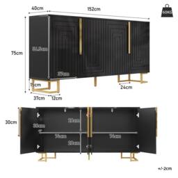 Merax Fluted Sideboard Storage Cabinet with Gold Legs in Black - thumbnail 4