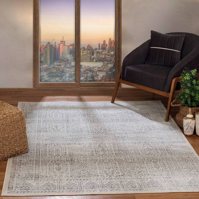Livabliss Floransa Vintage Traditional Boho Living Dining Rug in Grey - Size: 120 cm x 170 cm - image 1
