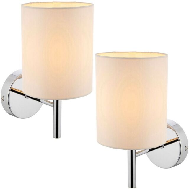 Loops 2 PACK Dimmable LED Wall Light Chrome & Off-White Shade Modern Lamp Lighting in White - image 1