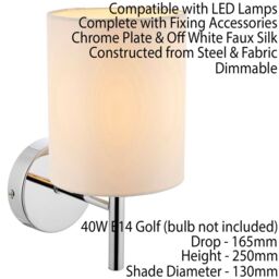 Loops 2 PACK Dimmable LED Wall Light Chrome & Off-White Shade Modern Lamp Lighting in White - thumbnail 3
